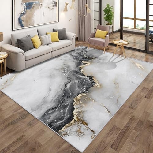 Generisch Marmor Gold Grau Teppich, Teppich Wohnzimmer Textur Abstrakt Modern 120x180cm, Kurzflor rutschfest Waschbarer Teppiche, Teppiche für Kinderzimmer Schlafzimmer Jugendzimmer