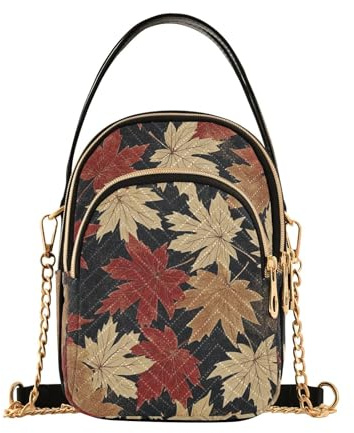 KLL Vintage Maple Leaf Schwarz trendige Umhängetasche mit mehreren Taschen Handtasche für Frau