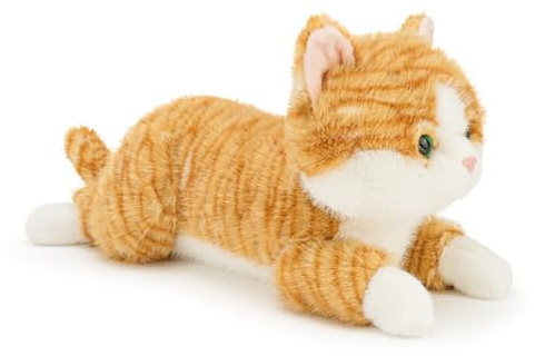 Xiyocadt Kuscheltier Katze,Realistische Plüschkatze,Niedliche weiche Flauschige Kunstkatze zum Kuscheln, Dekorationen zum Spielen und Schlafen,Geschenk für Kinder (30 cm,Mandarine)