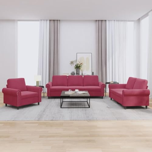 LoogCape 3-TLG. Sofagarnitur mit Kissen, Weinrot Samt, Robustes Gestell für Wohnzimmer, Schlafzimmer, Bequemes Lounge-Möbel-Set, Komfortable Couch-Sofa-Kombination