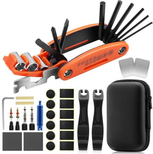 Kapsuen Bike Repair Kit - 16-in-1 Bike Multitool, Portable Bicycle Tools with Tire Patch Kit for Mountain Road Bikes Camping Travel (US)