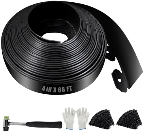 20m Flexible Rasenkante Kunststoff 10cm hoch mit 200 Erdankern – Wetterbeständige Beetumrandung, Beeteinfassung, Rasenabgrenzung für Blumenbeete, Rasen, Einfahrten | Schwarze Gartenkante