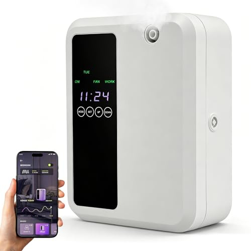 Aroma Diffuser Wasserlos, 500ML Smart Wasserloser Diffuser für Ätherische Öle, LCD-Display, App Telefonsteuerung Aroma Diffusor Ohne Wasser Set für Halle, Hotel, Geschäftsräume Bedeckung 2500m³