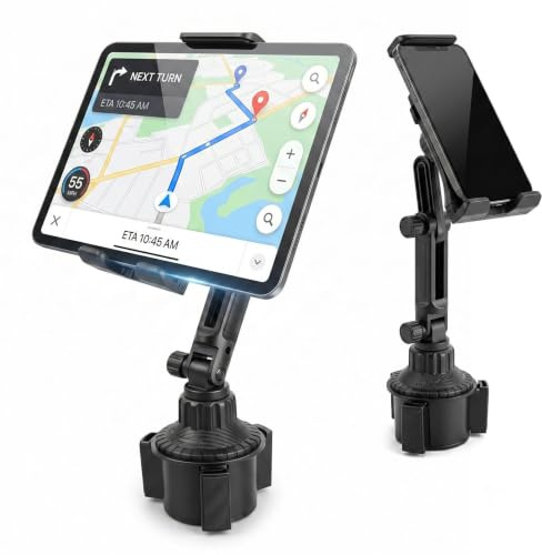 GZRXIOUS Car Cup Holder Tablet Mount, Cup Holder Phone Mount | Tablet Car Mount, Expandable Base & Adjustable Extension Arm Fits 4-13 Devices