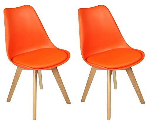 Charles Jacobs 2 x Modern Style Dining Chairs With Solid Beech Legs - Orange