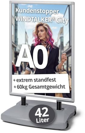net-xpress® Kundenstopper A0 EXTRA-GROSS windfest wetterfest OUTDOOR | schwer mit Wassertank 42 Liter | Plakatständer A0 beidseitig für 2 Plakate DIN A0 | mobil mit Rollen | XXL Kundenstopper außen