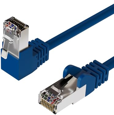 Netzwerkkabel RJ45, LAN Kabel, einseitig gewinkelt 90°, Cat 6, S/FTP, PIMF 3,00m Blau