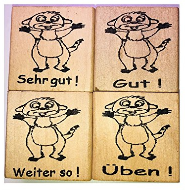 Hauke Trade STEMPEL mit Erdmännchen als BELOBIGUNGSSTEMPEL für Lehrer, auch für Erdmännchenklasse - Holz, braun, grau