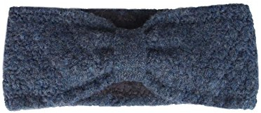 Zwillingsherz Stirnband mit Schleife - Hochwertiges Strick-Kopfband für Damen Frauen Mädchen - Mit Fleece - Wolle - Ohrenschutz - Haarband - warm und weich für Herbst Winter und Frühjahr blau