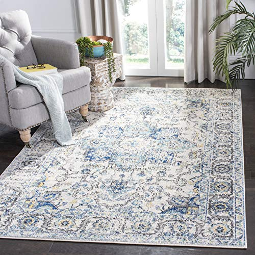 SAFAVIEH Traditionell Teppich für Wohnzimmer, Esszimmer, Schlafzimmer - Madison Collection, Kurzer Flor, Türkis und Elfenbein, 201 X 279 cm
