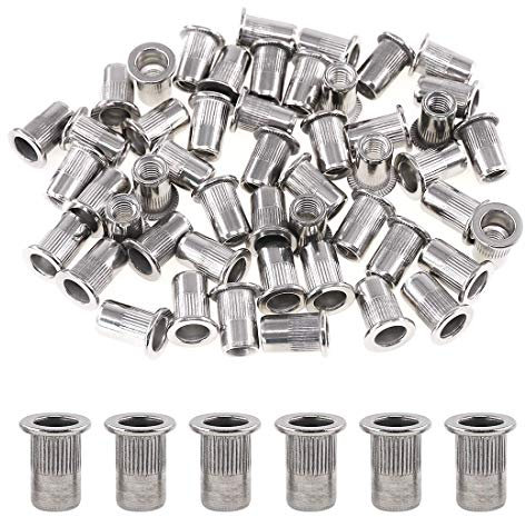 Glarks Juego de 50 tuercas de remache roscadas de cabeza plana M6 de acero inoxidable 304 (M6)