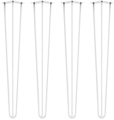 4 x Hairpin Legs from DT IRONCRAFT - 71cm 3 Rod / 10mm, Ivory White Colour with Floor Protector Feet & Screws - Standard Desk, Dining Table Legs