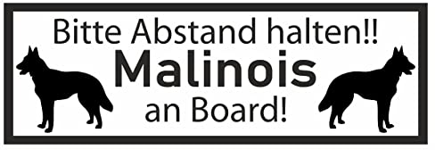Samunshi® Aufkleber Malinois an Board - Schild Sticker Hinweisschild Warnschild Vorsicht Hund 15 x 5,3cm Malinois an Board schwarz