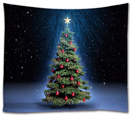 A.Monamour Tapices de Pared Pino Verde Árbol De Navidad con Estrella Dorada Copa De Árbol Bolas De Navidad Adornos Navideños Tela Tapiz De Pared Decoración De Pared Tapices Cortina 153x203cm