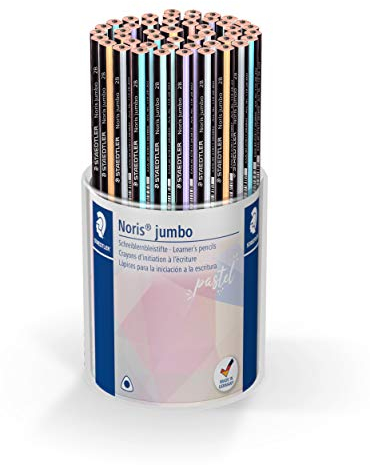 STAEDTLER dicker Schreiblernbleistift Noris jumbo 119, Dreikantform, ideal für die ersten Schreibübungen, sehr gute Qualität, Härtegrad 2B, 48 Bleistifte in 6 Pastellfarben im Kartonköcher, 119 KP48PA