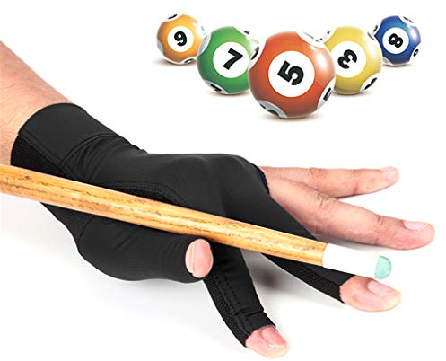 Billardhandschuh 3-Finger-Handschuhe Links Öffnen Finger Snooker Handschuh mit Polster Schnelltrocknend Atmungsaktiv für Linke Brücke dehnbarer Pool Queue Billard Zubehör Männer Frauen Erwachsene