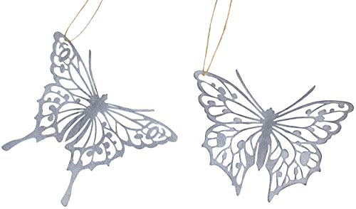 B2S BACK2SEASON 2 x Metall Schmetterling filigran zum Hängen Dekoration grau Silber Tierfigur Gartendeko 2er Set