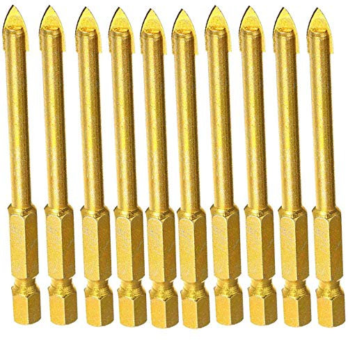 Lot de 10 forets 6 mm en carbure de tungstène avec tige hexagonale plate pour miroir, porcelaine, marbre