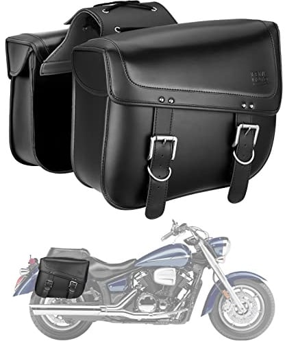KEMIMOTO Motorcycle Saddlebags, 30L Large Capacity Saddle Bags Motorcycles, PU Leather Motorcycle Luggage Bag for Sportster Softail Dyna V-star Shadow, Universal Motorcycle Accessories, Black