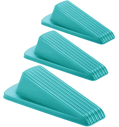 Crosize 3 Pack Rubber Door Stoppers for Floor, Door Stop Wedge for Heavy Duty Door, Blue