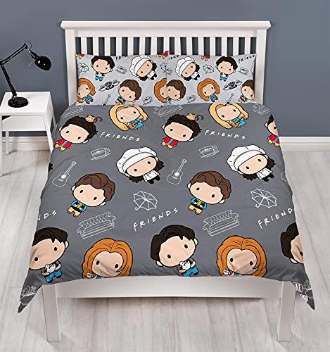 Friends TV Show Double Duvet Cover - Chibi Design - Officially Licensed Reversible Bedding set with matching Pillowcase
