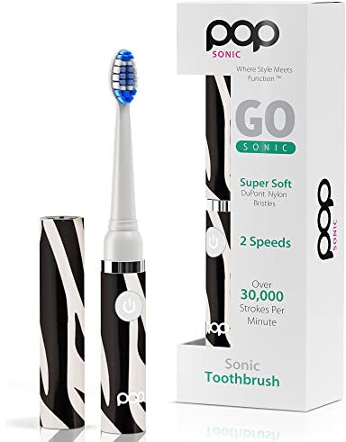 Pop Sonic Electric Toothbrush (Zebra) - Travel Toothbrushes w/AAA Battery | Kids Electric Toothbrushes with 2 Speed & 15,000-30,000 Strokes/Minute, Dupont Nylon Bristles