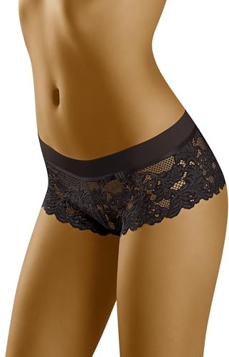 Wolbar Damen Sexy Short-Strings Spitze Miederslip Slips Boxershorts WB194, Schwarz,M
