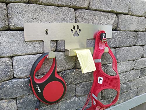HL-Perfektion-in-Edelstahl Hundegarderobe für Hundeleinen Katzenleinen mit Beutelspender massiv Edelstahl, Silber