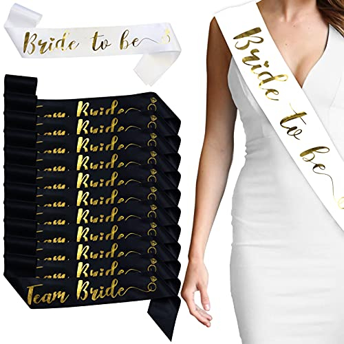 AIBAOBAO 12 Stück schwarzes Gold Bride Tribe Schärpe Set, Bachelorette Party Accessories, 1 Braut Schärpe+ 11 Team Braut Schärpe für Hochzeit, Junggesellenabschied, Engagement, Hen Party