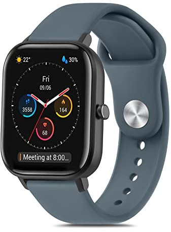 Yisica Silicone Bracelet Compatible pour Amazfit GTS 4 Mini/Amazfit GTS 4/GTS 3/ Amazfit Bip U Pro/Bip 3/Bip 3 Pro, 20mm Bracelet de Remplacement Réglable pour Amazfit GTS 2 Mini, Bleu Gris