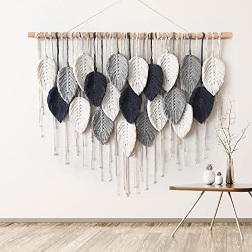 Weldomcor Großer Wandbehang Wandteppich, Boho Makramee Gewebte Handgemachte Quaste Blatt Tapisserie Böhmische Wandkunst Dekor für Schlafzimmer Wohnzimmer Galerie Hintergrund(C)