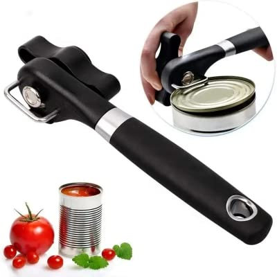 Safe Cut Can Opener Manual Smooth Edge Can Opener Handheld Ergonomic Stainless Steel Black