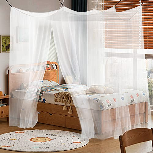 Aoreun Moskitonetz Einzelbett, Quadratische Moskitonetze mit 6 Aufhängepunkten Klebehaken, Großes Mückennetz für Bett, Mückennetz Bett für Einzelbett, Insektenschutz für Reise und Zuhause100x200x200cm