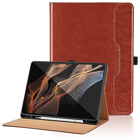 Custodia per Samsung Galaxy Tab S8 Ultra 14,6 Pollici 2022 Pelle Tablet Case con S Pen Holder, Multi-Angli Supporto Pieghevole Cover Protettiva con Tasca, Auto Sveglia/Sonno - Marrone