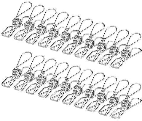 Vicloon Pinces À Linge en Acier Inoxydable,24pcs 6cm Pince À Linge Metal Pinces À Linge Multi-Usages pour Linge en Plein Air et Les Jardin,Balcon,Solide et Coupe-Vent