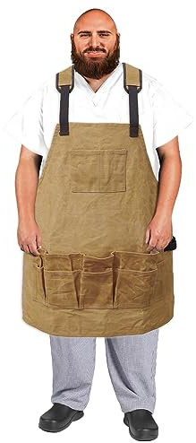Urby Plus Size Apron For Wood Working, 16oz Ready Wares Waxed Canvas Apron Fits Waist W36+, XL, XXL Or Plus. Ideal For Woodworking, Workshop, Or Wood Shop. Waxed Canvas