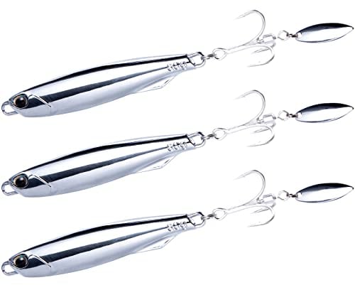 Dr.Fish 3pcs Sea Fishing Lure Vertical Diamond Jigging Spoons 60g for Mackerel Cod Bass Pike Sea Fishing Tackle with Treble Hooks Casting Fishing Spinners Metal Jigs(Willow Blade)