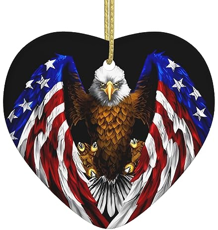 USA Flagge Patriotischer Adler Druck Personalisierte Weihnachtskugel Keramik Weihnachten Hängende Ornament Weihnachtsbaum Dekoration Für Freund Freundin Frau Xmas Geschenke