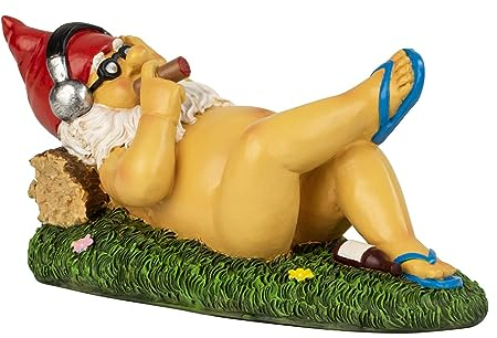 Geschenkestadl Nackter Zwerg mit Zigarre Gartenzwerg 30 cm FKK Urlaub
