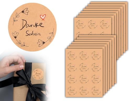 KAPSING 180 Stück Dankeschön Sticker, 4 cm Aufkleber Danke schön Sticker, Selbstklebend Hochzeit Kraftpapier Aufkleber, für Hochzeit Geburtstag