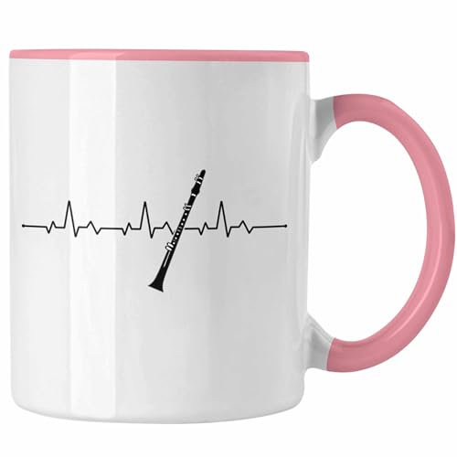 Trendation - Jazz Klarinette Geschenkidee Musiker Tasse Klarinetten-Spieler Geschenk Herzschlag (Rosa)