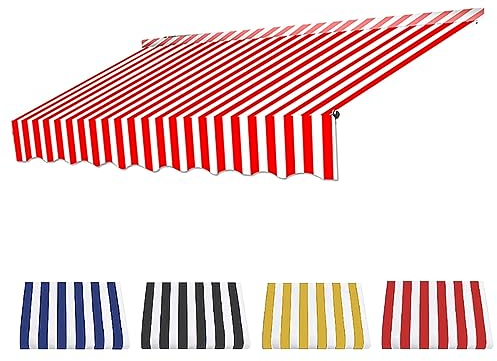 CHAGME Sonnenschutz Klemmmarkise Höhenverstellbar Markise Stoff, Langlebiger Markisenstoff, Wasserdichter Mehrzweck-Markisenschutz, Markisen Ersatzteile-Red+White||4m