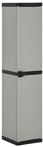 Mengtu Armario de almacenamiento de jardín con 3 estantes para herramientas, armario de jardín, armario para balcón, terraza, resistente a la intemperie, gris y negro, 34 x 40 x 168 cm, muebles de