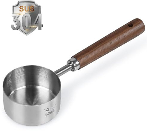 FAFAFLYER Food Scoop Measuring Cup - 1/4 Cup (4 Tablespoon | 2 Oz. | 60 mL),304 stainless steels,Black walnut long handle
