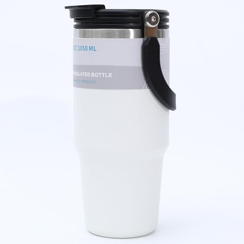 Disoza 30 OZ Blanco Vasos con Tapa y Pajita Taza Termo Cafe Para Llevar Botella Termica Vaso Termico Taza Termica Termo con Pajita Vaso Con Pajita Termo Bebe Vaso Termo de Agua Fria