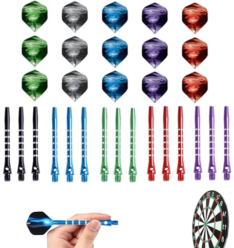 Bansusu 30Pcs Dart flights and Stems Sets Durable Metal Dart Stems Color Darts Flights and Stems Pack Increase Speed and Reduce Drag for Indoor Dart Games | Color Darts Flights and Stems Pack Increase Speed and Reduce Drag for Indoor Dart Games