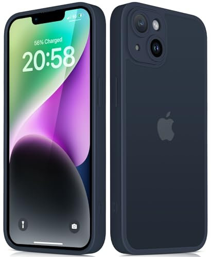 Mootobo for iPhone 14 Case 6.1 inch, Matte Shockproof Bumper Phone Cover, Military-Grade Protection 360°Full Body Frosted Translucent Back Anti-Fingerprint Phone Case for iPhone 14 (Deep Blue)