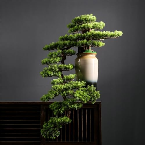 Künstlicher Bonsai-Baum mit Porzellanflaschen, realistische Kunstpflanze aus Zeder, Kiefer, Podocarpus, 70 cm hoch, für die Zen-Dekoration auf dem Schreibtisch A,50 * 20 * 70CM