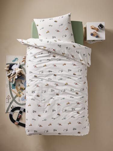 VERTBAUDET Parure Housse de Couette + taie Oreiller Essentiels Chantier, avec Coton recyclé Multicolore 140X200 63X63