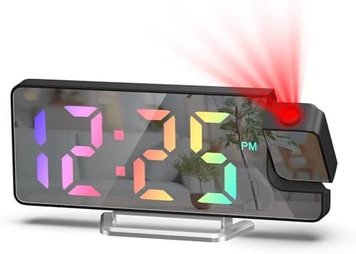 Ankilo Projection Alarm Clock for Bedroom, 7.9 IN Projector Clock on Ceiling, Alarm Clocks Bedside Adjustable Brightness/Large Screen/Temperature for Heavy Sleepers, Snooze